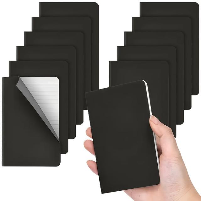TEMU 12pcs Minimalist Black Pocket Notebooks - Soft Matte Cover, Unlined Paper For Journaling, Travel &