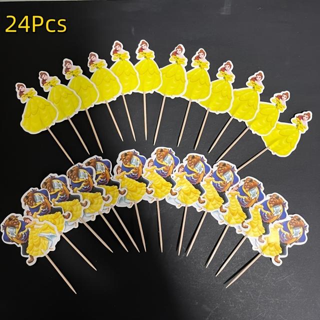 TEMU 24pcs Set / Beauty And The Baking Dress-up Insert Cards 2 Patterns 12 Suitable For Birthdays, Holiday Party Decorations, Insert Cards, Exquisite Gifts For