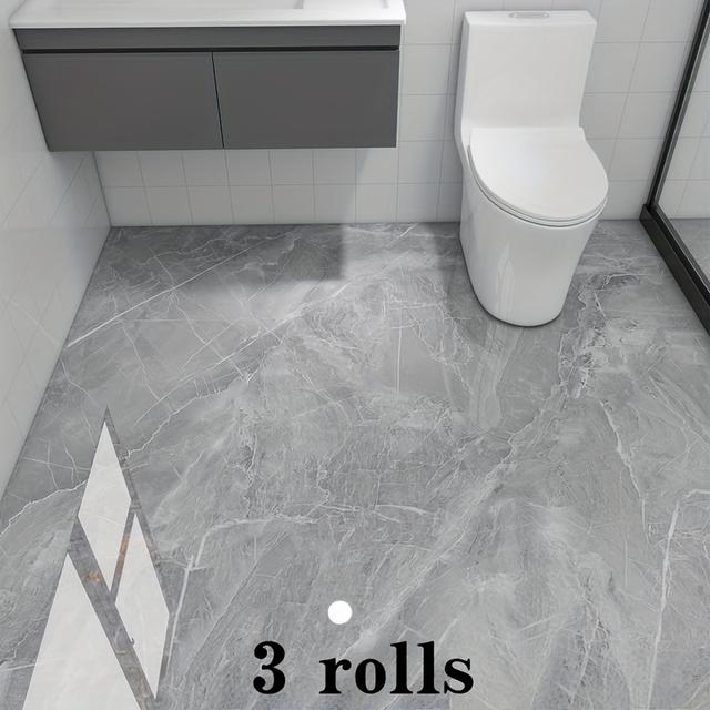 TEMU 3 Rolls 40cm * 300cm (15.75in * 118.1in) Imitation Marble Kitchen Floor Sticker Pvc Self-adhesive Waterproof Bathroom Toilet Floor Imitation Ceramic Tile Renovation Decoration Sticker