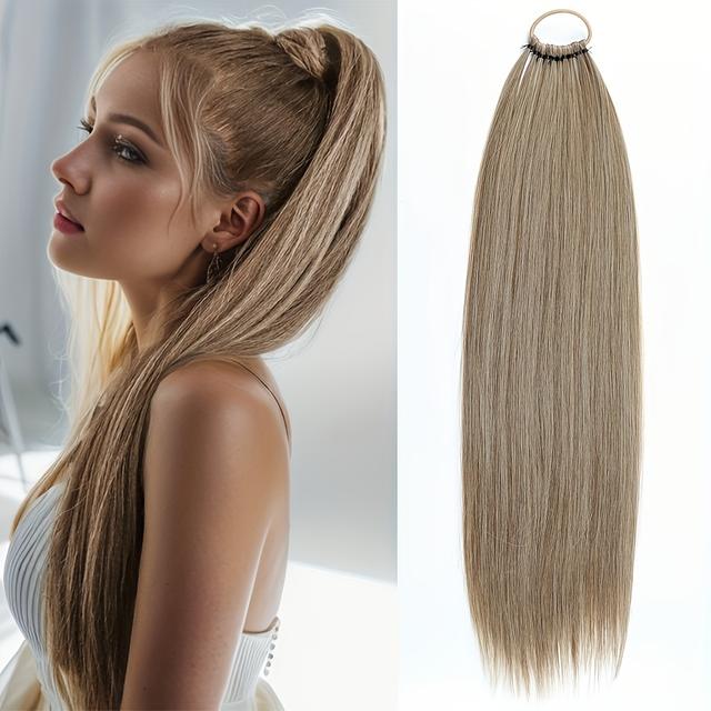 TEMU Prodloužení Rovného Ocasu 24 Palců Syntetické Vlasy na Pružné Pásky Odolné vůči Teplu Halloween