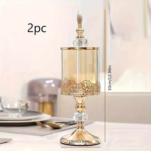 TEMU 2개 세트 우아한 유리 캔디병, 광택 메탈 뚜껑과 식물 테마 디자인 - 부활절, 발렌타인데이, 성 패트릭의 날, 라마단, 크리스마스, 추수감사절에 이상적 - 계절 장식 및 홈 오거나이제이션 완벽