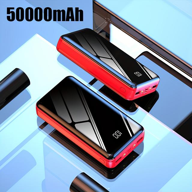TEMU Power Bank With A Capacity Of 50000mah, Featuring 22.5w Fast Charging, A High-capacity Charger, And A Travel Backup Power Source. It Has A Full And Is Equipped With Led Lighting