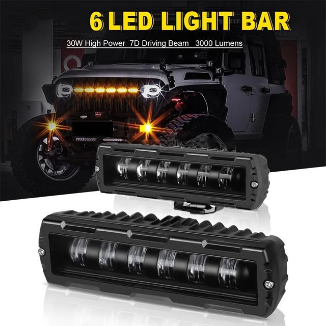 TEMU 6 Inch 6d 7d Led Off- Light Bar For Motorcycles, Cars, 4x4s, Atvs, Suvs, Trucks, And Tractors, Compatible With 12v And 24v Systems, Without Battery