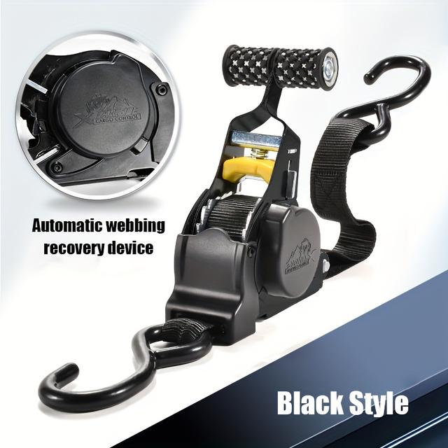 TEMU Black Automatic Retractable Cargo Straps With Heavy Duty Tensioner, 3.0 New Upgraded Version - Nylon Material, Rust-proof, Non-slip, Wear-resistant, No , Gift
