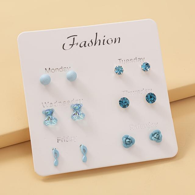 TEMU 1 Set Of 6 Pairs Of Fashionable, Easy, Cute, Fresh, Unique Musical Note Flower Women's Stud Earring Set, Holiday Gift Jewelry, Worn Daily
