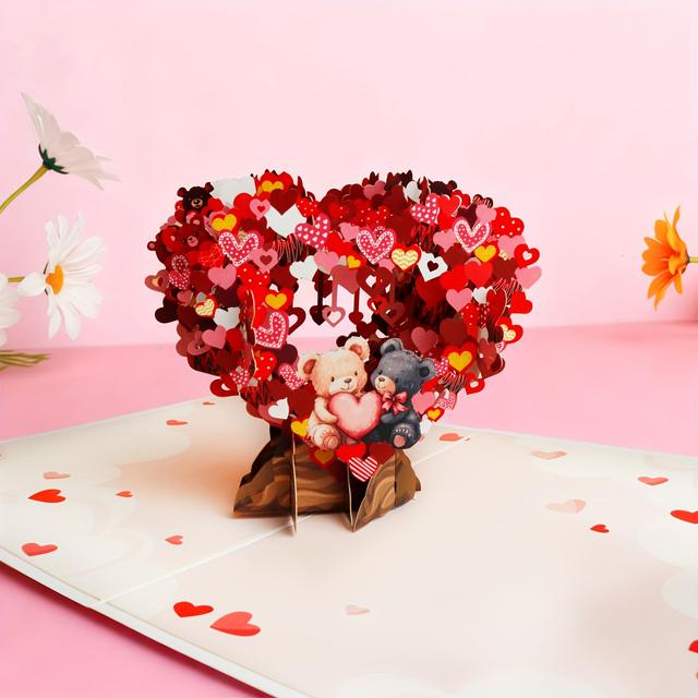 TEMU 1pc Pop-up Mechanic Greeting Card Bear & - Surprise For Valentine's Day, Mother's Day, Birthdays - With Note Card & Envelope - Paper Card (/s) - Party Invitation Card Works)