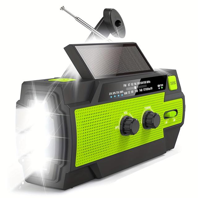TEMU Notfall-Kurbelradio, 4000mAh-Solar Handkurbel Tragbares AM/FM Wetterradio mit 1W Taschenlampe & Bewegungssensor Leselampe, SOS für Zuhause und Outdoor
