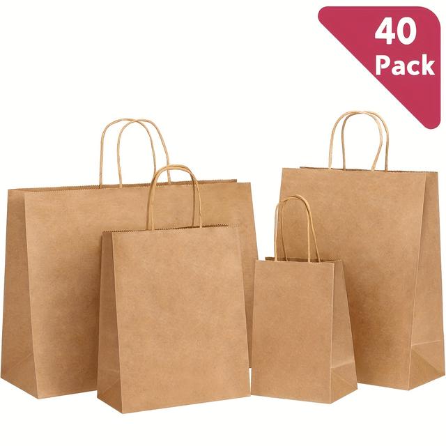 TEMU 40 stuks kraftpapier cadeaubonnen met handgrepen, verschillende maten, winkelmanden voor boutique, detailhandel, warenhuis, voor kerst, verjaardag, bruiloftsfeest