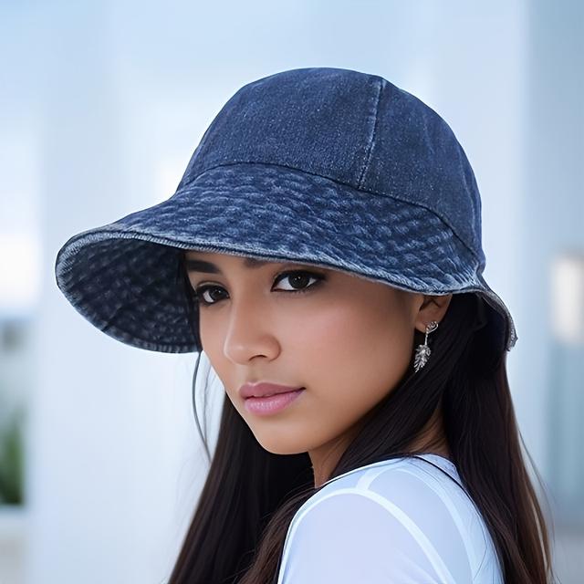 TEMU Summer Women's Fashion Versatile Plain Bucket Hat, Large Head , Fresh Duckbill Hat, Large Brim, Fisherman Hat, Personalized Hat