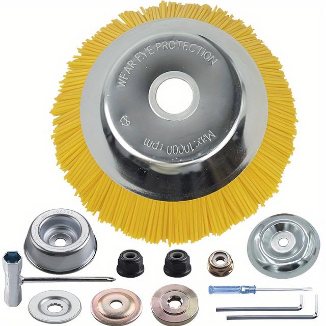 TEMU Easy-install 20.32cm Nylon Brush Mower Wheel Kit - Tile-safe, Weeding & Moss Removal, Fits Standard Trimmers With 2.54cm - Compatible With Lawn Mowers & Brush Cutters
