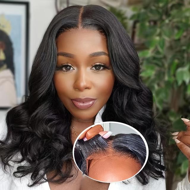 TEMU Glueless 4x4 Lace Front Wig Human Hair Bob Cut - 150% Density Body Wave Hairline & No Glue/bonding Required, Wigs For (african) - Pre-cut Closure Bob Wig For Beginners
