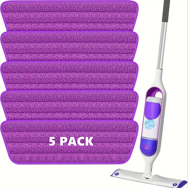 TEMU Reusable Mop Refill Pads Compatible With Mop, Microfiber Power Mop Refills Machine Washable Power Mop Pads Replacement Purple Hardwood Floor Mop Cleaning Pads 15.3 X 5.1 Inch - 5 Pack