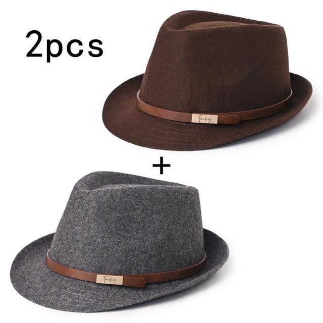 TEMU 2개 세트 각인 금속 플레이트 탑햇, 거친 펠트 영국 스타일 보우러 모자, 짧은 챙 햇 – 우아하고 세련된 신사용 여행 액세서리