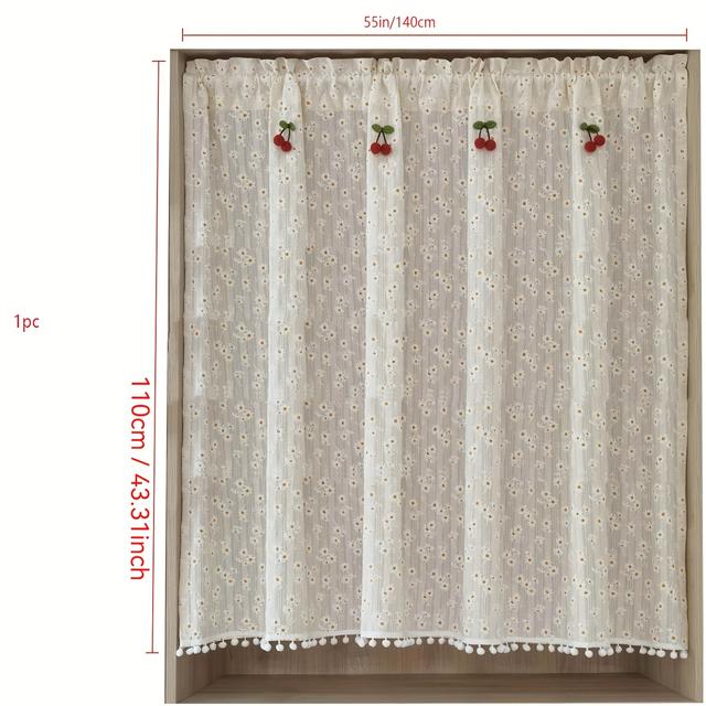 TEMU 1pc French Pastoral Daisy Short Curtain Valance Kitchen Half Drape With Small Window Cabinets Porch Curtain Living Room Home Decoration