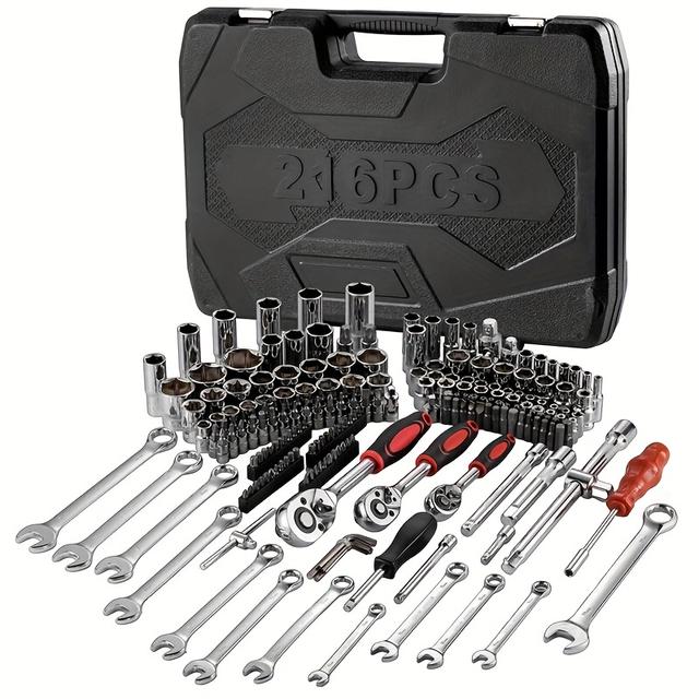 TEMU 216pcs Socket Set, Ratchet Box Wrench Set For Car, With 1/4", 3/8" And 1/2" Reversible Ratchet, Ratchets, Sockets, Bit Set, Socket Inserts, Toolbox