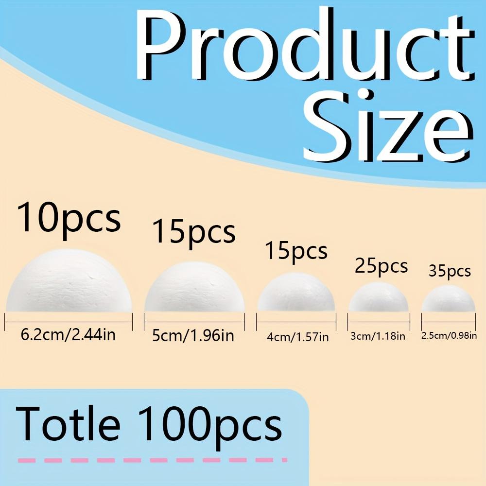 TEMU 100pcs 5 Sizes Half A Foam Balls For Craft, White Foam Balls, Balls For Diy Art And Crafts, Christmas Party Decoration, Household, Party Decoration(2.4in,1.9in,1.57in,1.18in,0.98in)
