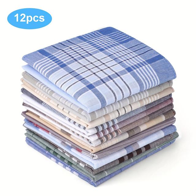 TEMU 12pcs Classic Men's Handkerchiefs, Soft Cotton Hankies, Suit Pocket Towels Sweat Wipes, Elegant Gift Set