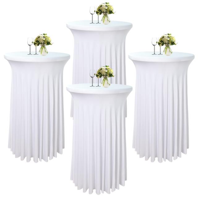 TEMU Set Of 4, 32-inch -inch Round Cocktail Table Skirts Made Of Elastic Spandex Fabric, Featuring , Suitable For Wedding Parties, Birthday Celebrations, And High-top Bar Cocktail Tables