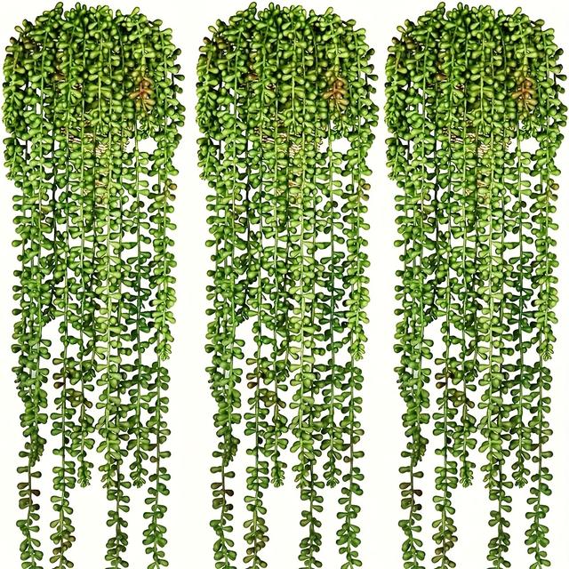 TEMU 3pcs Artificial Hanging Succulent Set - Beaded Greenery For Wall, Background, Indoor And Outdoor Decor, Vibrant Plastic Plants Home, Garden, Wedding, And Festival Decoration