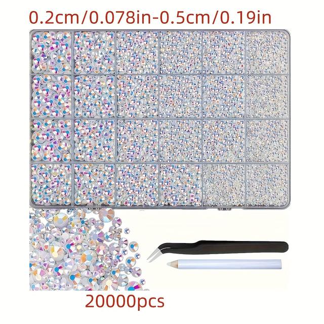 TEMU 20000 piezas de cristales de resina con pinzas para manualidades, gemas planas transparentes, para manualidades, ropa, vasos, zapatos, tela, arte de uñas