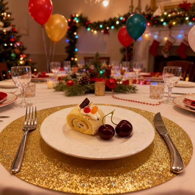 TEMU 6pcs Star Glitter Sparkle Round Table Mat - Suitable For Christmas Parties