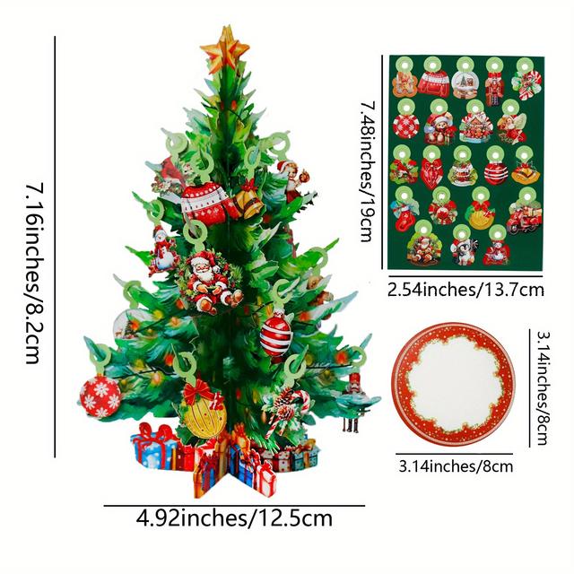 TEMU 1pc A Retro Christmas Tree Pop-up Card, Manually Hang The Ornament For Festive Decoration, Suitable For Party Supplies And Invitations - Includes A Note Card And Envelope