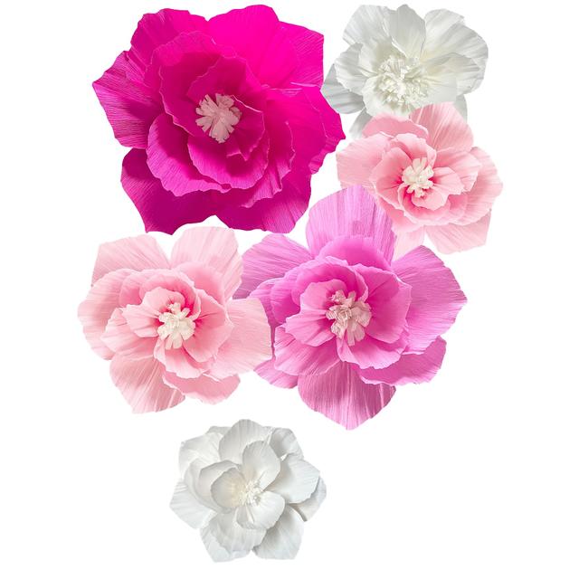 TEMU Set Of 6 Paper Flowers In Pink And Purple Pastel Colors, Measuring 12 Inches (30 Cm) And 10 Inches (25 Cm), Perfect For Home Decoration, Weddings, Birthdays