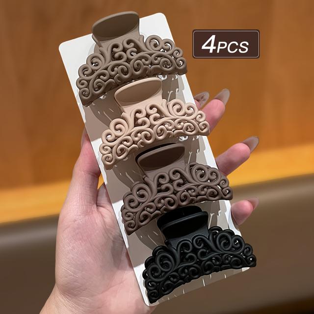 TEMU 4pcs Set Of Women's Fashionable Hollow-out Korean Style Medium Hair Claw Clips, Half-up Hairstyle Shower Hair Clips, Frosted Elegant Shark Clip Hair Accessories For Daily Use