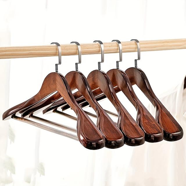 TEMU 5pcs Set Of Vintage Wooden Hangers For Home Use, Designed For Suits And Coats With Wide Shoulders, Ideal For Cashmere Garments, Suitable For Clothing Stores,