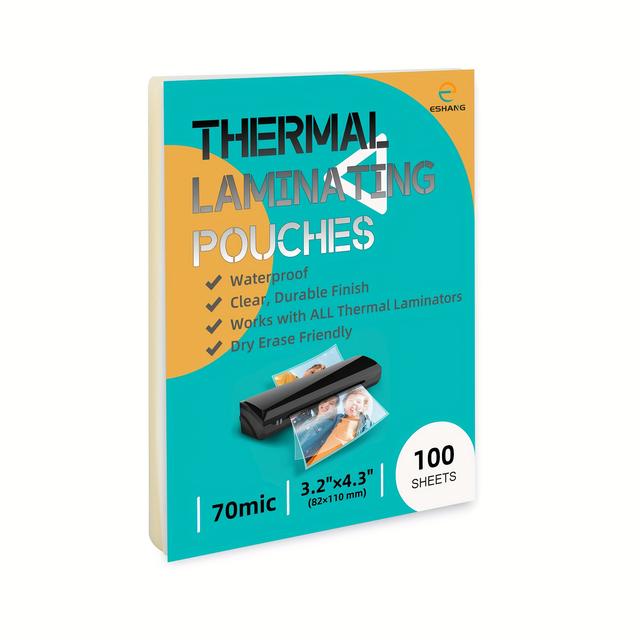 TEMU Un paquete de 100 hojas de película laminadora PET EVA de 4 pulgadas y 70 micrones, diseñada para laminadoras térmicas, ideal para fotos, tarjetas, documentos, menús y otros materiales.