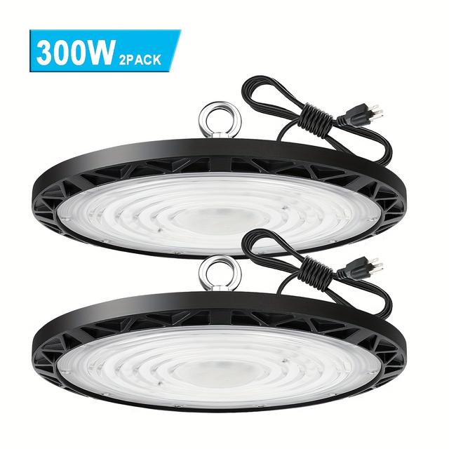 TEMU 2 Pack 300w Ufo Led High 90-277v Commercial Industrial Warehouse Workshop Garage Shop Factory Office Lighting Fixtures Cold White 6000k