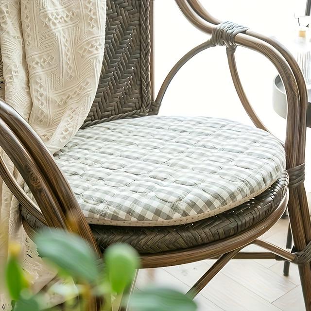 TEMU 1 verdicktes rundes kleines kariertes Kissen, abnehmbarer waschbarer Stuhlpolster, rundes Hockerkissen, Haushalts-Esszimmerstuhlpolster, Sitzkissen für weiche Böden