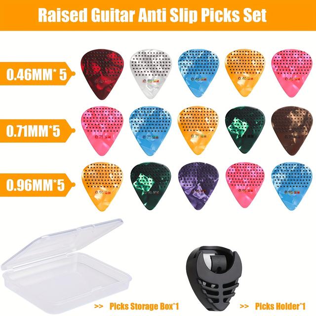 TEMU 15/30pcs Guitar Picks, Dot Anti Slip Guitar Picks, Different Thicknesses Guitar Picks(0.46 0.71 0.96mm), With Guitar Pick Holder, Guitar Picks Set For Acoustic Guitar Electric Guitar Bass Ukulele