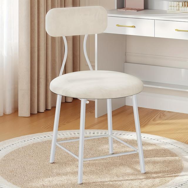 TEMU Chaise de Coiffeuse Rembourrée Rose avec et Coussin - Tabouret à Cadre Métallique Robuste, Adapté pour Table de Maquillage, -Pieds, Bar - Montage Facile, Antidérapant, de Poids, Mousse et Cadre
