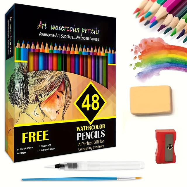 TEMU Watercolor Pencils, Set Of 48 Professional Colored Pencils For Adult, Premium Art Supplies For Coloring, Blending And Layering - For Professional Artistic Use