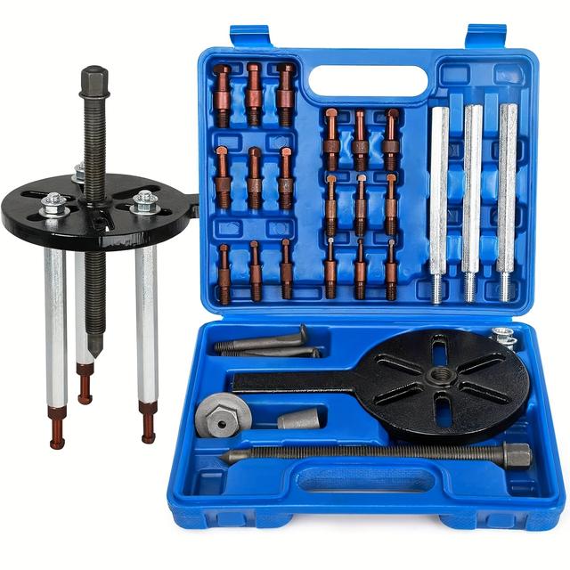 TEMU 21 In1 Bearing Puller, Bearing Puller Set, Inner Hole Three-jaw Puller, With Curved Hook And Collet Multifunctional Bearing Removal Tool, With Heavy Duty Portable Storage Case Blue