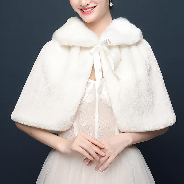 TEMU Fur Shawl Wrap For Weddings & Winter - Soft Warm Windproof Bridal Party Accessory, 100% Polyester Elegant Design For Cold Weather Ceremonies & Formal Events