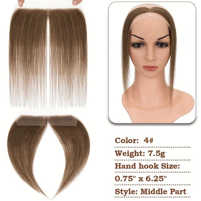 TEMU 0.75x6.25" Natural Human Hair Full Lace Hand-tied Frontal Hairline For Women, Human Hair Patches, 10" Hair Pieces, Invisible Forehead Hairpiece