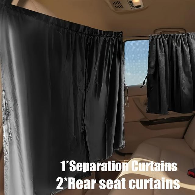 TEMU 3pcs Car Privacy Curtain Set - Sleep For Suvs & - Secure, Sun-blocking Curtains For Rear Seat & Side Windows-(1 Separation Curtains + 2 Side Curtains)