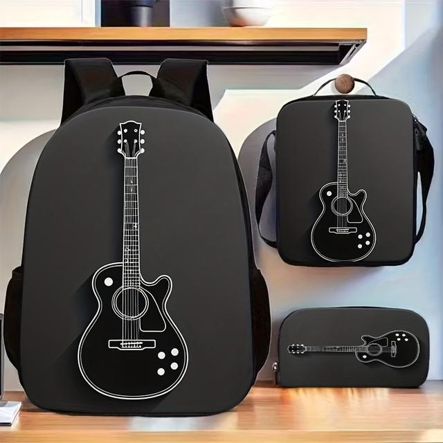 TEMU Conjunto de Mochila Unissex com Estampa de Violino 3 Peças - Bolsa e Estojo, Mochila de Viagem Leve, Mochila para Trabalho, Compartimento para Laptop, Compartimento para Tablet, para Adolescentes