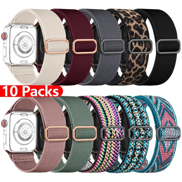 TEMU 10pcs Stretchy Solo Loop For Watch Band 38mm 40mm 41mm 42mm 44mm 45mm 49mm Women Men,soft Nylon Elastic Braided Strap Wristband For Iwatch Series Ultra 6 5 4 3 2 1 Se