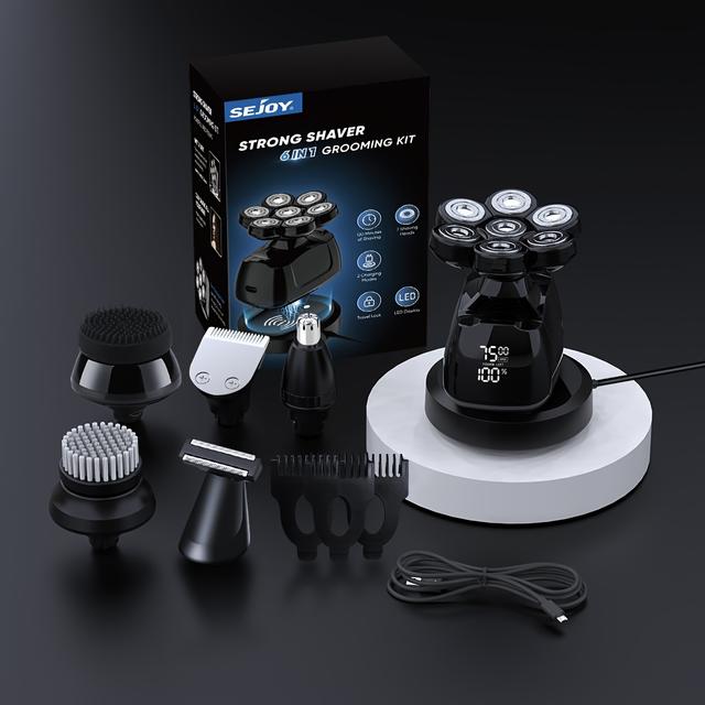 TEMU Head Shavers For Bald Men, 7d Wet/dry Waterproof Head Shaver, Cordless, Type-c Rechargeable 6500-7500rpm Electric Razor Grooming Kit, With Nose Hair Trimmer, Mens Rotary Shaver For Best Gift