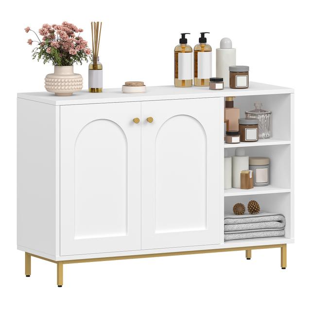 TEMU Armoire de Salle de Bain, Armoire de Cuisine à 2 Portes, Buffet avec Compartiment Ouvert, Étagère de Rangement Réglable, 35 x 100 x 75 cm, Blanc