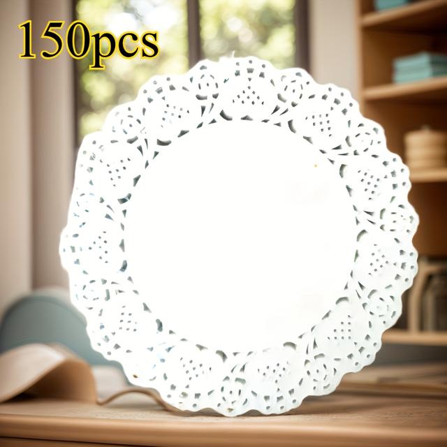 TEMU 150 قطعة، ديليز ورقية من الدانتيل الأبيض الأنيق لحفلات الزفاف - تغليف صندوق DIY وتزيين الطاولة