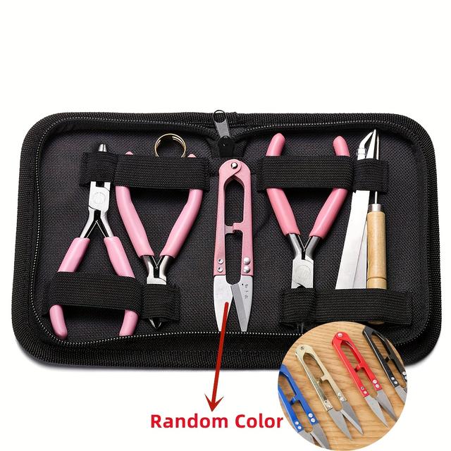 TEMU 1 Set Jewelry Making Tools Kit, -iron Alloy, Round & Needle Nose Pliers, Diagonal Nose Pliers, Non-serrated Wire Cutters, For Beginners & Enthusiasts