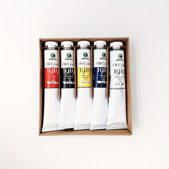 TEMU Marie Offers A Popular Set Of 5 50ml Oil Paints, Featuring Vibrant Colors With Coverage: Titanium White, Lemon Yellow, , Cobalt Blue, And .