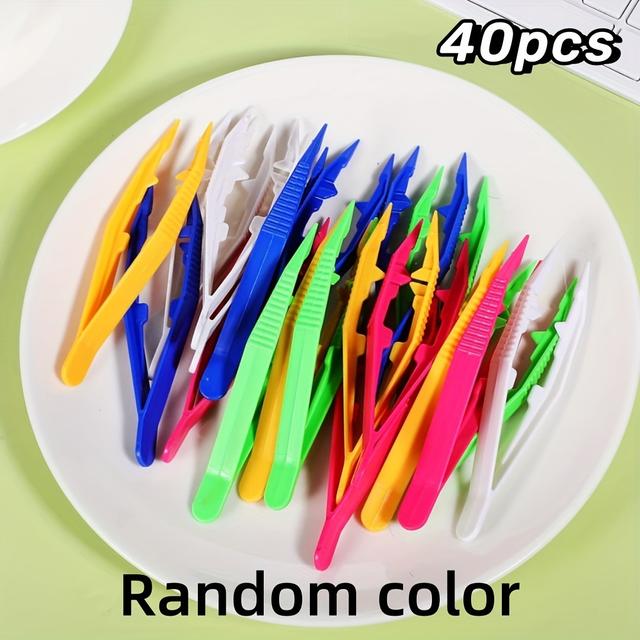 TEMU 40pcs Of Plastic Tweezers For Crafts, Ideal For Jewelry Making Beading Projects, Along With Small Tweezers For Bean Patch Additions