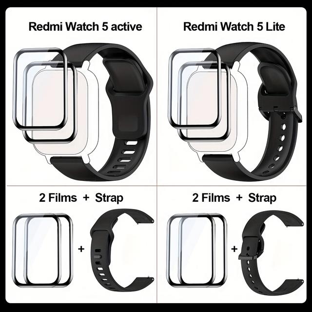 TEMU 2 Peças de Película Protetora + Pulseira para Redmi Watch 5 Lite SmartWatch, Pulseira Esportiva para Redmi Watch 5 Active, Bracelete para Relógio
