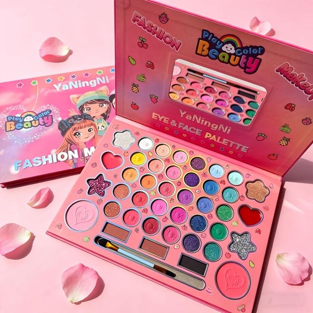 TEMU Cartoon 41 Color Makeup Plate Pearlescent Matte Fine Shining Sheet High Gloss Powder Blusher Lipstick Women's Daily Dating Festival Makeup Eye Shadow For