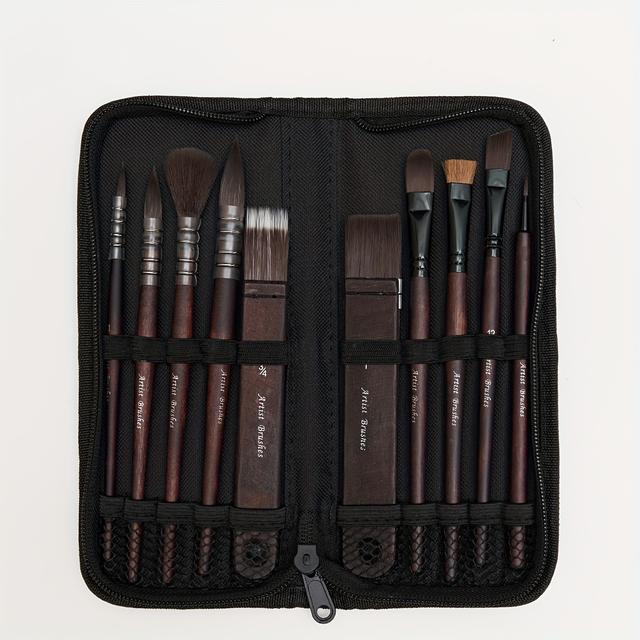 TEMU Juego de Pinceles Sintéticos Profesionales para Acrílicos - 10 piezas de Pinceles Artísticos para Medios de Agua y Acuarela, Ideal para Principiantes con Gran Control de Flujo y Cierre Seguro